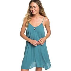 Roxy Full Bloom Strappy Dress Mini Womens Small Blue Surfer Beachy Vacation Boho